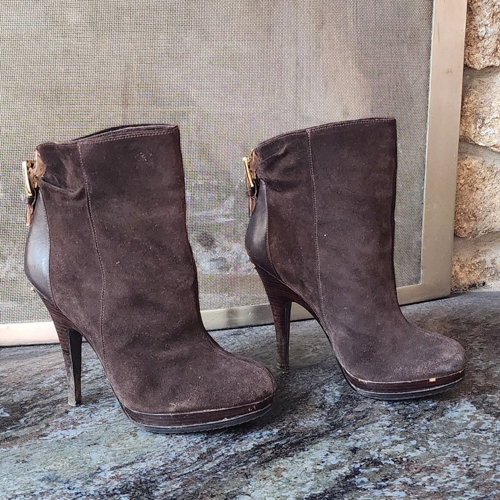 Michael Kors Brown Suede High Heeled Ankle Booties Size 8M - Picture 6 of 15